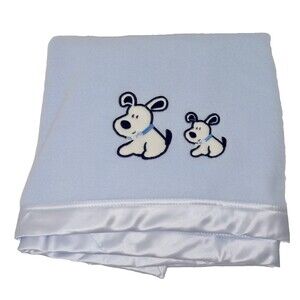 Wamsutta Baby Blanket 31"x40" Blue with Satin Trim and Dogs